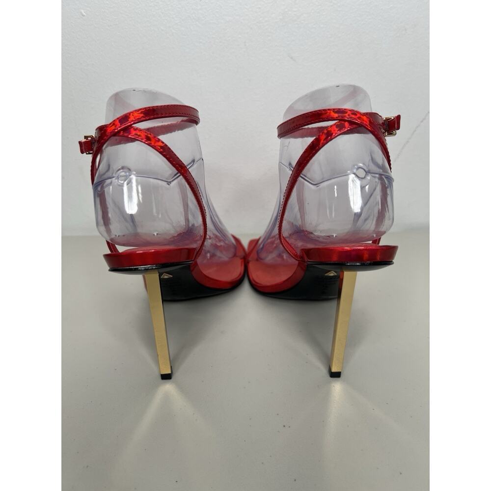 Schutz Red Sam Square Toe Ankle Strap Sandal Gold Toned Heel Square Toe Size 7 - Picture 6 of 9
